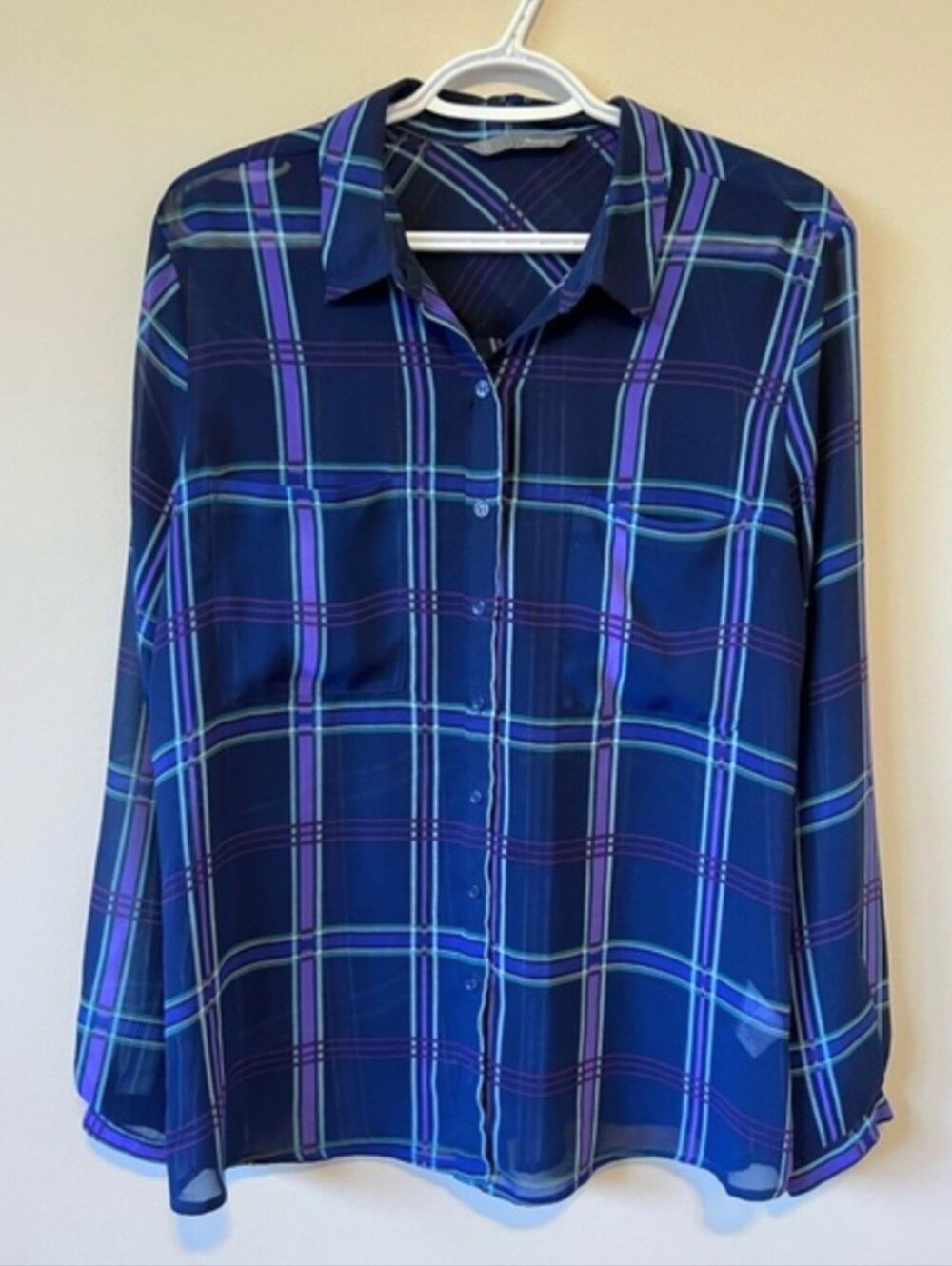 Smart Set Blue Plaid Sheer Button-Down Shirt